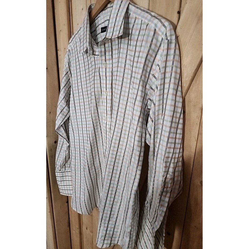 Robert Talbott Mens 16 1/2 x 34 Button Up Dress‎ Shirt Plaid French Cuff Spring